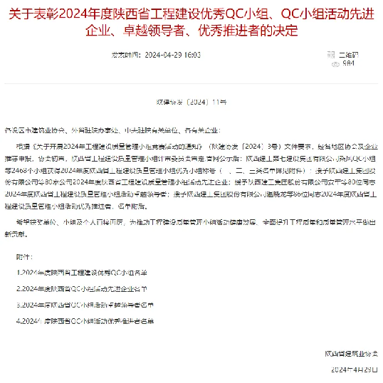 喜報！陜西建筑產(chǎn)業(yè)投資集團QC成果在陜西省工程建設(shè)質(zhì)量管理小組競賽中斬獲佳績